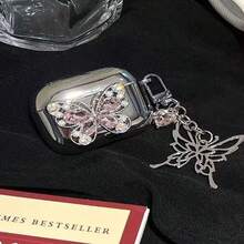 Crystal Butterfly Design Protective Case Compatible With Apple Bluetooth Earphones, Anti-Scratch And Shock-Proof Cover Compatible With Apple Bluetooth Wave Earphone Case - Silver - View 4