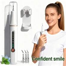 1 Set USB Rechargeable Electric Toothbrush With LED Light And Wall Mount Bathroom Storage Holder, 5 Modes And 4 Brush Heads, 500mAh Rechargeable Battery, Ideal Oral Care Device For Removing Stains, Tartar And Plaque, Bathroom Accessory, Also A Perfect Valentine's Day Gift! - White - View 1