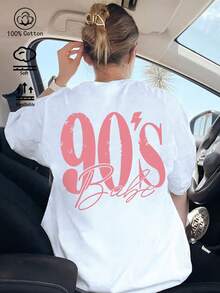 T-Shirt Oversize Vintage Con Stampa Grafica Degli Anni '90, 100% Cotone, Morbida E Traspirante, A Maniche Corte, Casual Da Spiaggia, Abbigliamento Sportivo Alla Moda Per Donna, P - 魏 - 查看 2