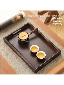 Black Wooden Tray, Suitable For Holding Food, Cakes, Salads, Fruits, Sushi, Beverages, Steaks, Pizzas, Etc. Matte Wood Grain Surface, Suitable For Cafes And Home Use, Can Also Be Used To Hold Desserts, Tea, Bread, Snacks And Cups. - Coffee Brown - View 5