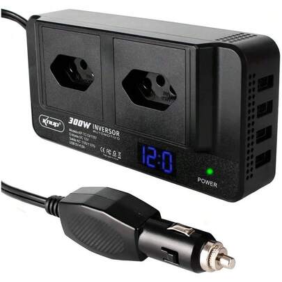 Inversor De Potência Para Carro 300W 12v 2 Tomadas 110v 4 Portas USB