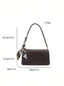 Tas Bahu Syal Minimalis Vintage Elegan dengan Penutup Asimetris Warna Polos yang Modis - Coffee Brown - View 6