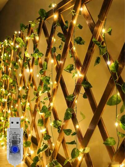10m/5m/2m Ivy Fairy String Lights, Green Leaf LED String Lights, USB Powered Green Vine, 20/50/100 LED Fairy Garden Lights, 8 Lighting Modes, Realistic Evergreen Fern Leaf Decor Lights, Warm White Light, Suitable For Indoor & Outdoor, Wedding, Garden, Yard, Party, Fence, Bedroom, Room, Wall, Garden, Celebration, Wedding Decor, Home Decor, Valentine's Day, Yard, Garden Decor, Birthday, Patio Decor, Wedding Lighting