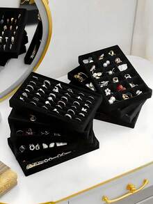 1个天鹅绒首饰托盘，可堆叠天鹅绒首饰收纳盒托盘，首饰展示抽屉托盘，适用于耳环、项链、手镯、戒指等多种款式，首饰收纳，结婚礼物，送给她的礼物 - 彩色 - 查看 6