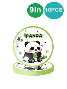 10-Piece Panda Themed Disposable Tableware Set Is Suitable For Birthday Decoration Party, Panda Paper Plate, Napkin, Paper Cup, Family Party, Friends Party, Outdoor Camping, Picnic, Party Supplies, Holiday Supplies - Multicolor - View 14