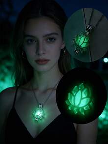 1 件夜光镂空莲花吊坠项链，适合万圣节和派对 - 夜光蓮花項鍊 - 查看 3