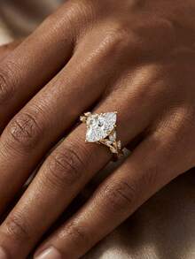 Stylever 1枚925纯银闪亮水滴形立方氧化锆戒指，简约单枚戒指，精致首饰，生日/舞会礼物（女士款） - 款式2 - 查看 2