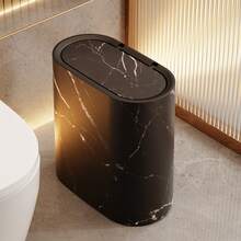 A Round, Push-Button Lid Trash Can, A Plastic Bin For Bathroom Narrow Spaces, A Sorting And Storage Bin For Household Waste. - Black 12L - View 3