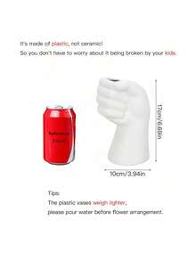 1个独特的手工雕刻陶瓷质感塑料花瓶，现代波西米亚农舍极简风格，白色纹理艺术装饰，空心手形，高挑设计，适合插放蒲苇草、干花和人造花，家居装饰中心摆件，适用于客厅、卧室、婚礼、春季餐桌装饰 - 多色 - 查看 3