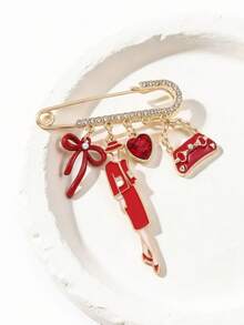 1件优雅女士金属心形、蝴蝶结、水滴形胸针，百搭包包/服装配饰 - 彩色 - 查看 4