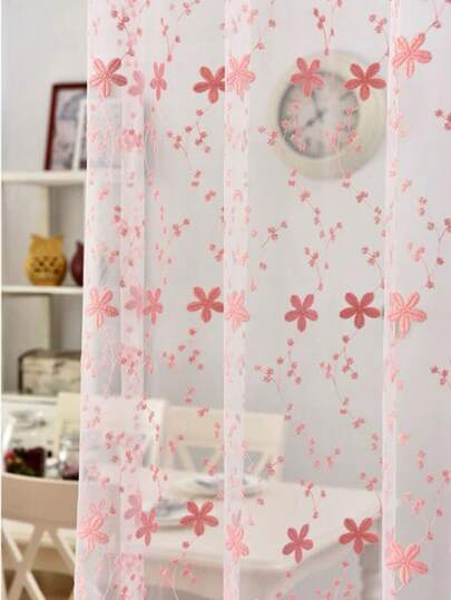 1 pezzo Tende trasparenti rosa in stile coreano ricamate in pizzo, tessuto voile di alta qualità per soggiorni e camere da letto, tende per finestre per la casa