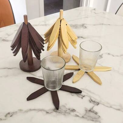 3/4/5pcs Wooden Heat Insulation Pad Set, Foldable Tree-Shaped Black Walnut Wood Placemat Holder, Heat Resistant Placemats, Coasters, Wooden Placemats, Pot & Cup Coasters, Christmas Gift Insulation Pads, Wooden Tree-Shaped Dining Table Decor, Foldable Plate Tree, Wooden Heat Insulation Pads, Cross-Border Placemats, Heat-Resistant Pads, Wooden Tree Household Heat-Resistant Cup Coasters, Creative Casserole Pads, High-End Wooden Heat Insulation Pads, Placemats, Heat-Resistant Pads, Wooden Tree Household Heat-Resistant Tablemats, Pot Pads, Dining Accessories, Coasters