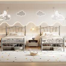 Base de Cama Twin con Cabecera y Pie de Cama de Metal en Forma de Corazón, Plataforma con Soporte de Listones Resistentes, Espacio de Almacenamiento bajo la Cama, Sin Resorte de Caja Necesario - Gris - Ver 6