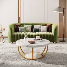 LITTLE TREE Round Coffee Table, 31.7" Modern 2-Tier Circle Coffee Table With Storage Shelves, Accent Cocktail Table Center Table For Living Room - White and Gold - View 5