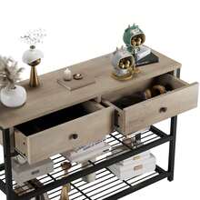 Mesa de Entrada con 2 Cajones y Estantes de Almacenamiento de 2 Niveles, Mesa de Sofá con Almacenamiento para Zapatos, Ideal para Entrada, Sala, Cocina y Pasillo, Color Marrón - Marrón - Ver 3