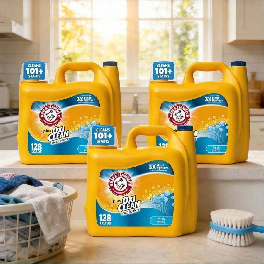 ARM & HAMMER Plus OxiClean Stain Fighters Liquid Laundry Detergent With Fresh Scent Excellence And Professional-Grade Cleaning Technology, 77 Loads Of Ultimate Fabric Care With Oxygen-Powered Stain Fighting - Ideal For Busy Families And Heavy Use With Concentrated Formula Efficiency - 多色的 - 查看 1