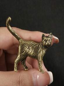 A Charming Kitten Statue - Handcrafted Metal Tea Pet, Exquisite Detail Design, Suitable For Desktop Decoration Or Personal Collection And Christmas, Valentine's Day Gifts, Autumn Home Decor Collectible Model - Golden Kitten - View 1