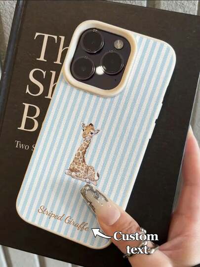 1 pieza Funda de teléfono personalizable con estampado de jirafa a rayas azul y blanco, compatible con iPhone 17 Pro Max/17 Air/16E/16 Pro Max/15/14 Plus/13/12/11, S24/20 Ultra/A52S/A31 A21S/A13/A05S, Redmi Note 13 Pro Plus/Note 10/Note 12C/Note 13C, hecha de material TPU, de estilo personalizado y minimalista, mejor regalo para amigos y familiares