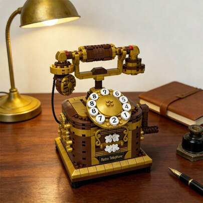 631pcs DIY Handmade Building Blocks Toy, Classic Retro Telephone Model, High Difficulty Assembly, Desktop Luxury Decor Collectible Building Blocks