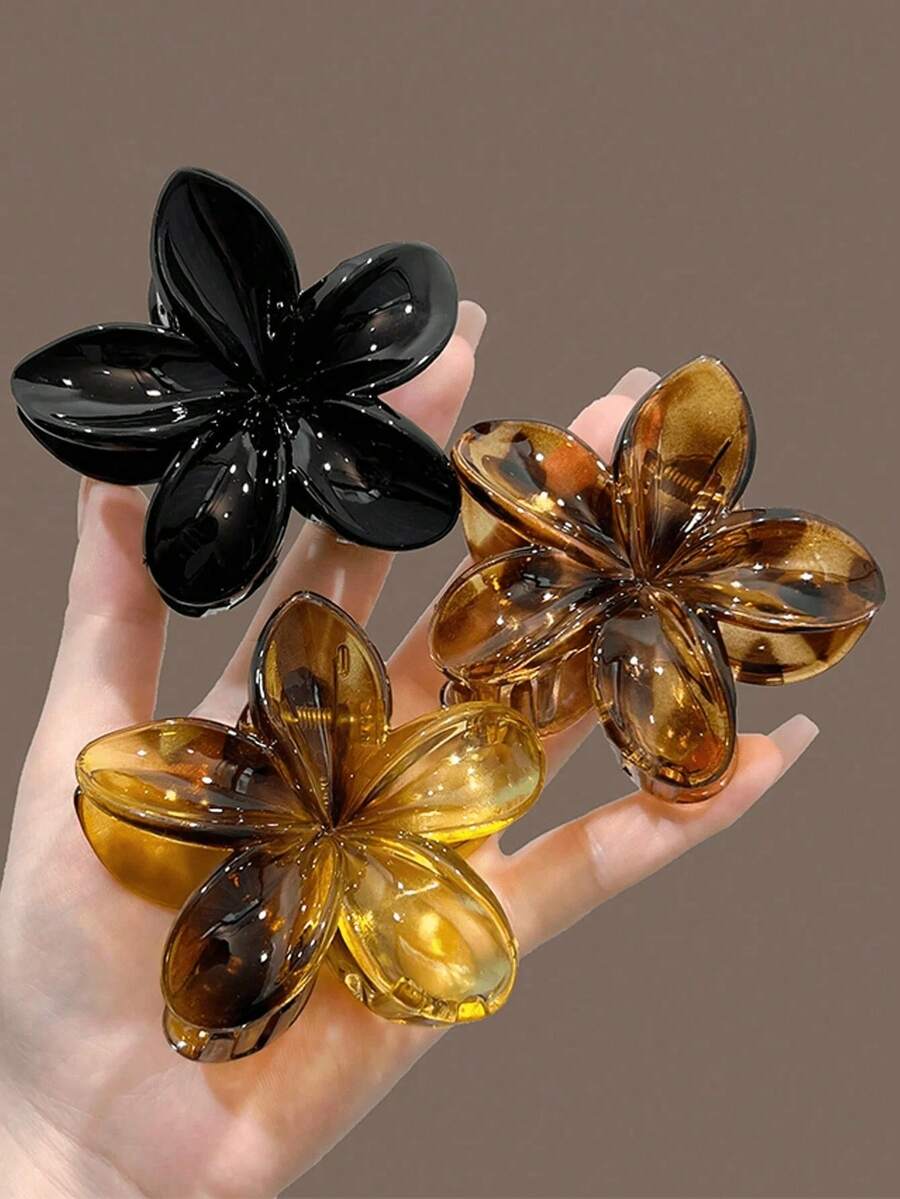 3个/1个女士豹纹琥珀色渐变花朵大号塑料发爪夹，8厘米/3.15英寸，时尚、优雅、简约别致，适合日常佩戴、休闲、派对、通勤、度假、发型设计、洗脸、化妆、服装配饰、发饰、美发工具 - 彩色 - 查看 1
