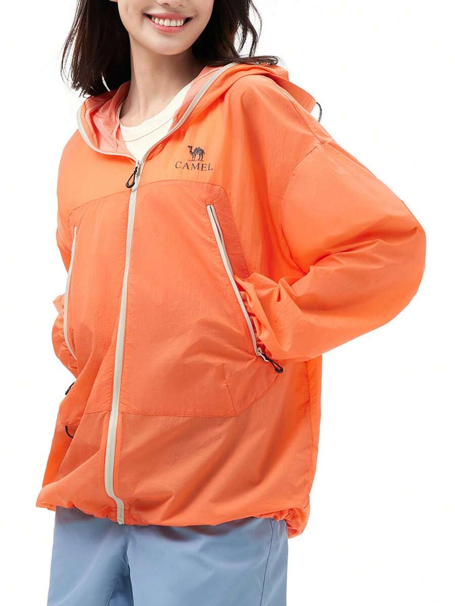 CAMEL CROWN Chaqueta ligera para mujer para exteriores, con protección UV, resistente al agua, transpirable y que absorbe la humedad. Adecuada para primavera y verano. Estilo unisex. - Naranja neón - Ver 1