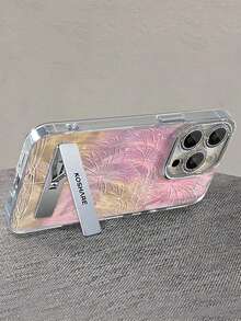 1pc Electroplated Glitter Full Coverage Pink Fireworks Phone Case With 3D Metal Stand, Compatible With IPhone 11/12/13/14/15/16/17/Pro Max - Pink - View 4