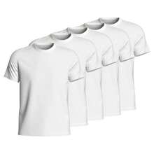 Kit 5 Camisa Masculina Camiseta Gola Redonda Lisa Algodão - Branco - Visão 5