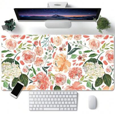 1PC Professional Large Mouse Pad, Peony Flower Computer Game Mouse Mat, Mouse Pad Oversized Gaming Desk Pad, Perfect Gifts For Partner Computer Mouse Pad, Non-Slip Natural Rubber Base For Office, Computer, Keyboard, Laptop And Home Desk Pad