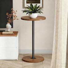 Round Side Table, Small Drink Table, Pedestal Martini Stand, Weighted Base Cocktail Table Accent Nightstand For Living Room, Bedroom, Bathroom, Office, Walnut - Quả óc chó - Xem 3
