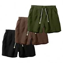 Set Of 3 Premium Linen Shorts For Men - Luxury Beachwear - 綠色 - 查看 1