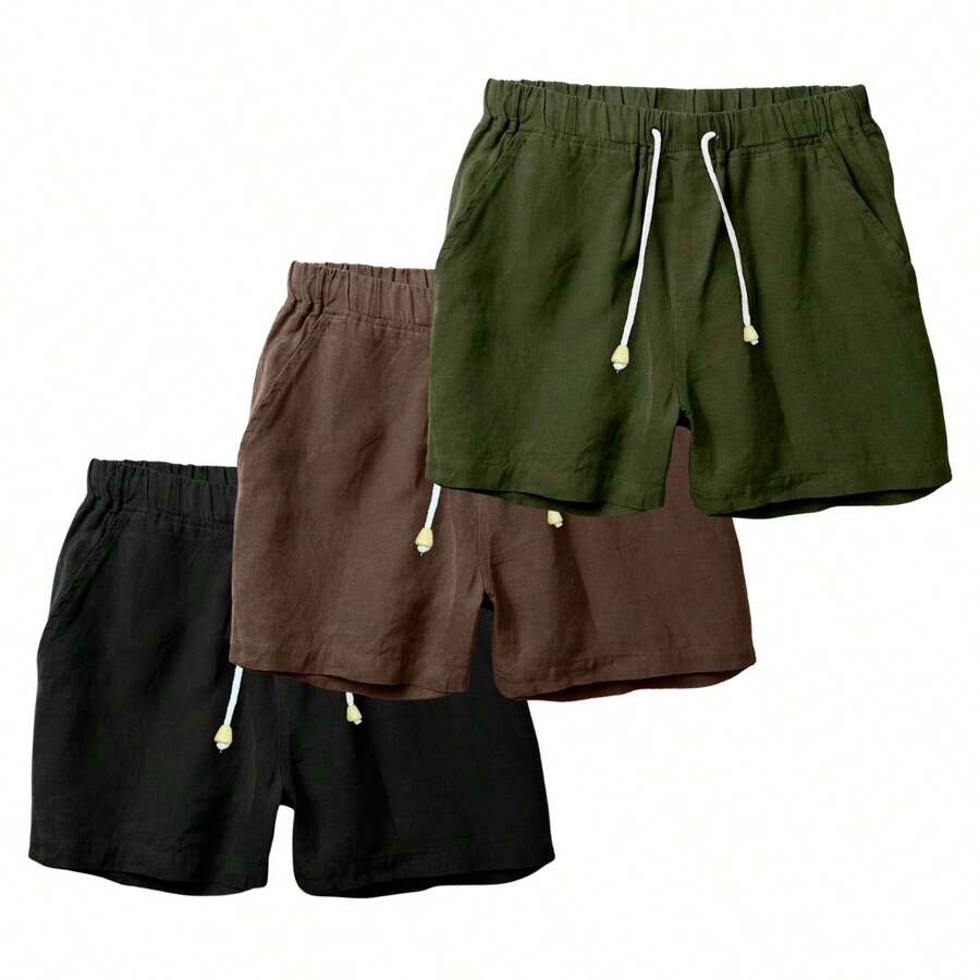 Set Of 3 Premium Linen Shorts For Men - Luxury Beachwear - 綠色 - 查看 1