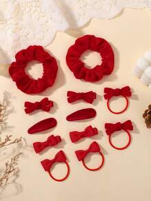 12pcs Red Cute Bow Hair Clips - Fashionable Design, Suitable For Various Hairstyles And Occasions. Minimalist Style Fits Girls And Teenagers, Perfect Accessory For School, Party Or Casual Wear. Best Gift Choice. - Red - View 3