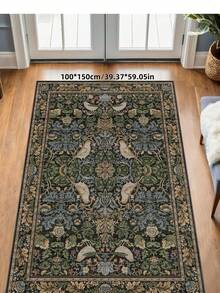 1pc Luxurious Fluffy Soft Bohemian Vintage Bird Pattern Area Rug, Non-Slip Washable, Velvet Surface + TPR Backing, Suitable For Living Room, Bedroom, Hallway, Elegant Persian Palace Design With Baroque Elements, Indoor Mat | Non-Slip Bottom - Army Green - View 6