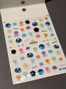 1张ins风彩色水母美甲贴纸创意海洋卡通可爱美甲贴纸DIY手账CCD手机壳装饰艺术贴纸 - 海洋 - 查看 1
