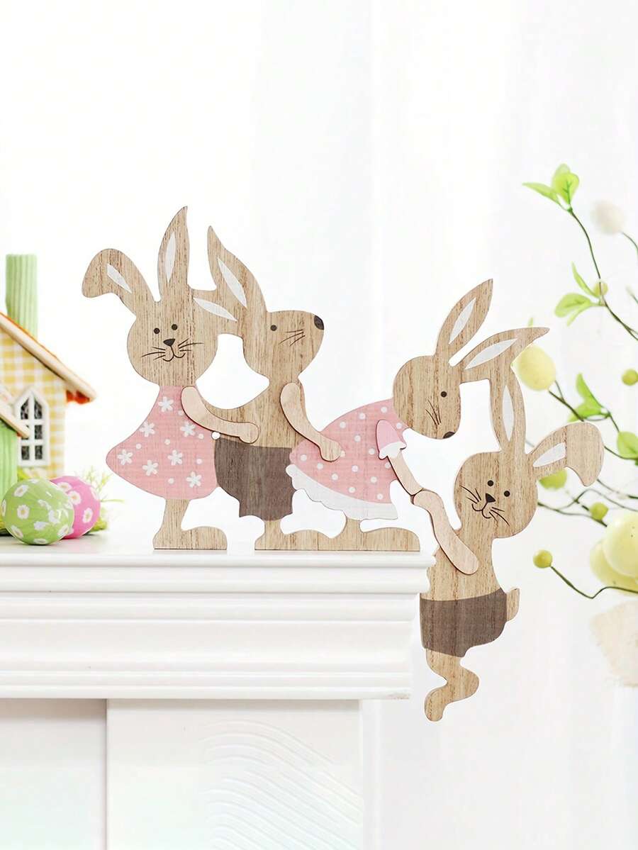 1 件复活节兔子墙饰挂件，完美的节日礼物，家居装饰，彩绘木制工艺复活节兔子装饰品，适用于墙壁、门、桌子、办公室、派对、复活节装饰