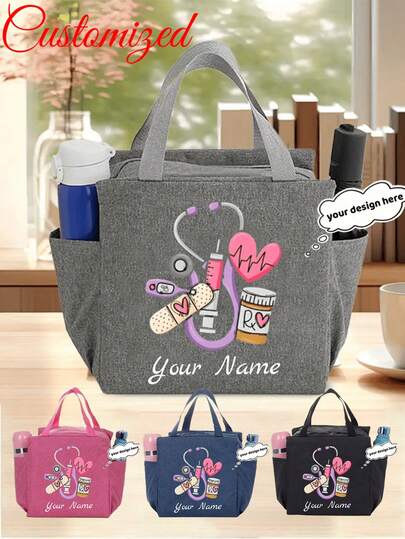 Bolsa de almuerzo aislada personalizable - Impermeable, bolsa de almuerzo aislada personalizada con tema de enfermera, portátil/aislamiento térmico, adecuada para la escuela/oficina y actividades al aire libre - Diseño plegable fácil de limpiar, compañero de comida portátil perfecto para la escuela o salidas - Ideal para lonchera/bolsa de almuerzo/bolso de almuerzo, enfermera, campamento, enfriador, picnic, aula, bolsa de almuerzo térmica, regalo de viaje