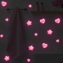 1pc Glow-In-The-Dark Pink Heart & Star Stickers, Luminous Celestial Wall Decals, Decoration For Children's Bedroom, Romantic Nursery - Multicolor - View 5