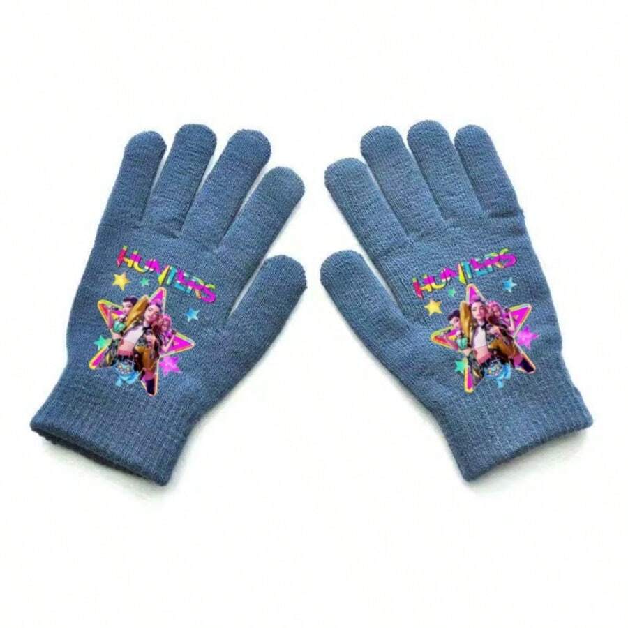 Popular Witch Hunter Printed Fingerless Knit Gloves For Men & Women, Autumn/Winter - Multicolor - View 1