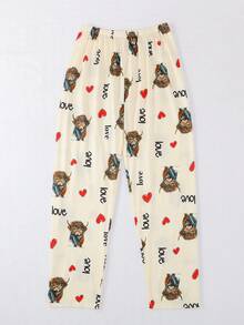 3pcs/Set Breathable Short Sleeve, Women's Pajama Set, Shorts & Long Pants, Round Neck Short Sleeve. Suitable For Summer & All Seasons, Comfortable Loose Fit, Vacation, Holiday Party, Beach Outfit, Can Be Worn Outdoors, Plaid Scarf Highland Cow Print Pattern - Apricot - View 9