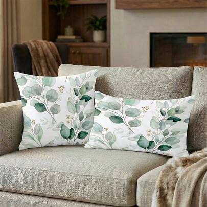 1件叶子印花装饰抱枕套，家居装饰，适用于沙发和卧室