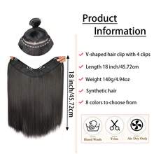 V-Shaped Clip In Hair Extensions Black 18 Inch Long Straight Hair Synthetic Hairpiece Invisible 4 Clips For Women Daily Use - Multicolor - View 4