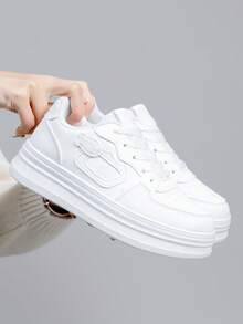 时尚百搭厚底休闲运动鞋，易于搭配的白色休闲鞋，适合所有季节 - 白色 - 查看 6