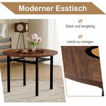 Modern Minimalist Rundes Esstisch-Set (Mit 4 Hellgrauen PU-Stühlen), Runder Tisch Mit Durchmesser In Holzoptik, Geeignet Für Esszimmer Und Küche. - Brown+Black + Light Gray + Glass+Metal + PU Leather + Seats 4 - View 9