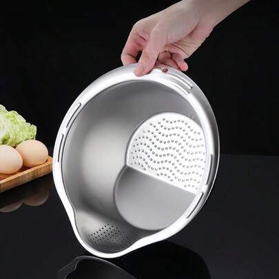 1pc Premium Stainless Steel Colander - Efficient Strainer Basket For Rinsing Rice And Vegetables, Suitable For Kitchen