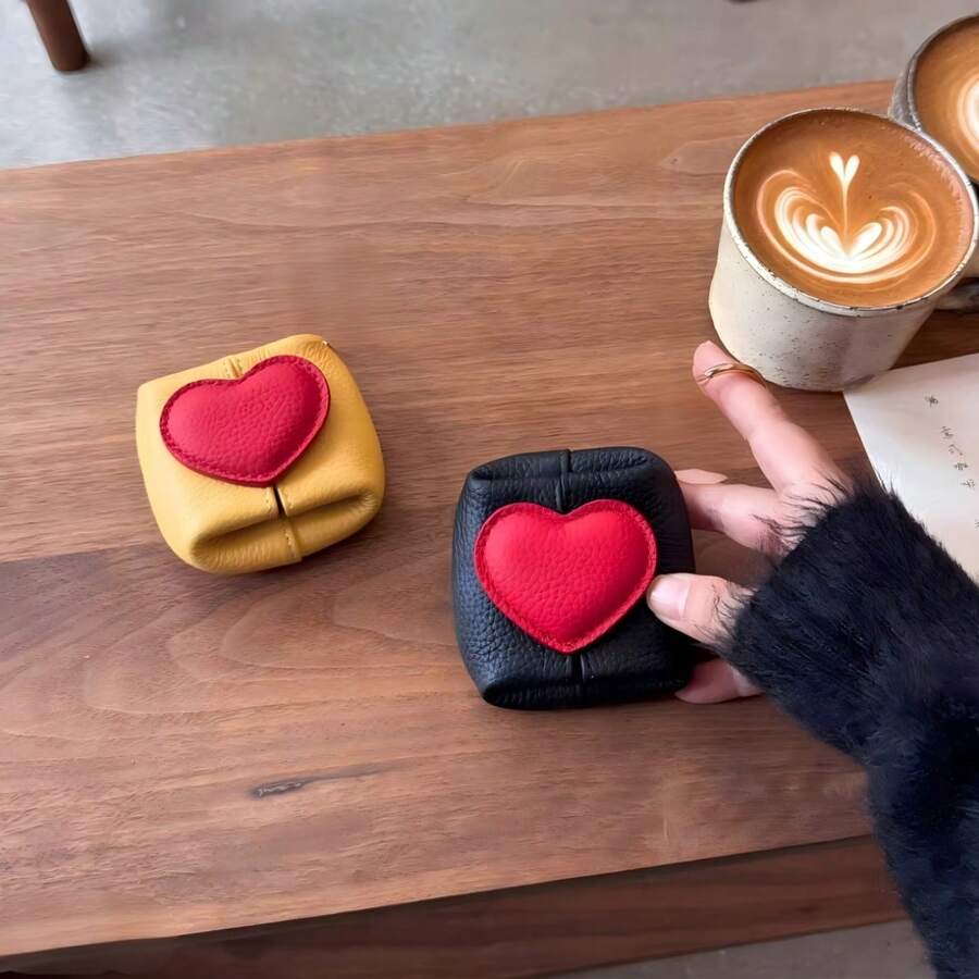 Heart-Shaped Genuine Leather Mini Storage Bags | Portable Coin And Coin Purse Organizer In Multiple Colors With Snap Closure - Multicolor - View 1