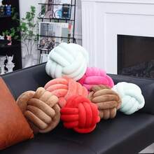 Cojín de bola con nudo, cojines decorativos redondos para el hogar, cojín decorativo estético, 8 pulgadas, color café - A1-café - Ver 4