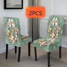4/5/6/7pcs Easter Chair Cover & Tablecloth Set, Elegant & Fashionable Design With Cute Rabbit And Easter Egg Patterns In Green Tone. The Chair Covers Are Practical And Decorative, Ideal For Creating Holiday Atmosphere, Suitable For Restaurants, Hotels And Celebration Occasions, A Perfect Easter Gift. - Multicolor - View 23
