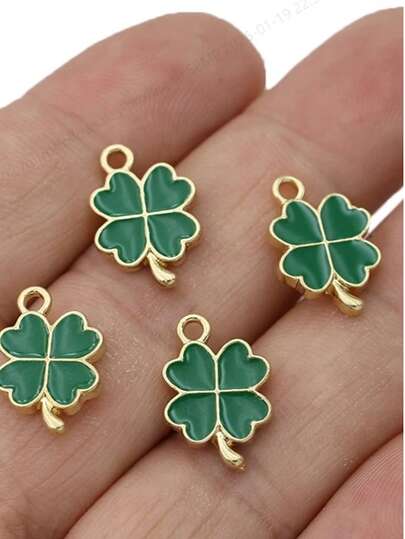 10pcs Gold Plated Green Lucky Enamel Clover Flower Charm For Jewelry Making Necklace Handmade Bracelet Accessories DiY Jewelry Gift
