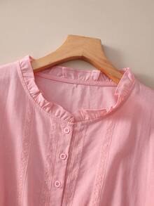 Women's Casual Lace Trim Loose Waist Midi Dress, Short Sleeve, Spring/Summer Pink - Pink - View 5