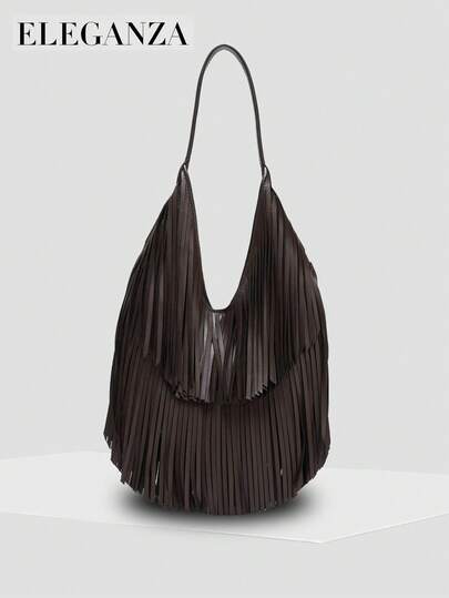 Women's Tassel Handbag, Fashion Shoulder Bag, Large Capacity Casual Underarm Tote Bag, Suitable For Commuting, Leisure, Daily, Travel, Shopping, Matching T-Shirts, Hoodies, Shirts, Jeans, Dresses, Jackets